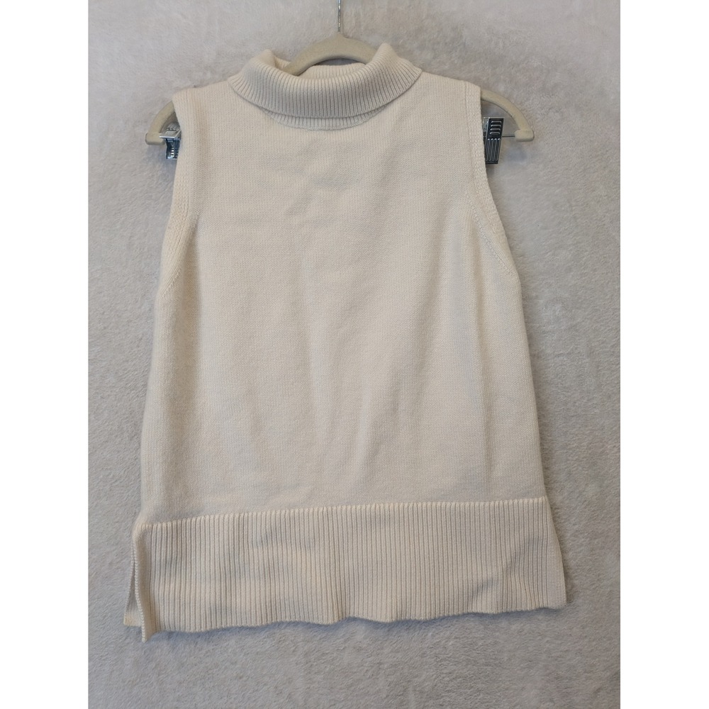 Babaton Sweater Vest Women's S Cream 100% Wool Turtleneck Side Slits